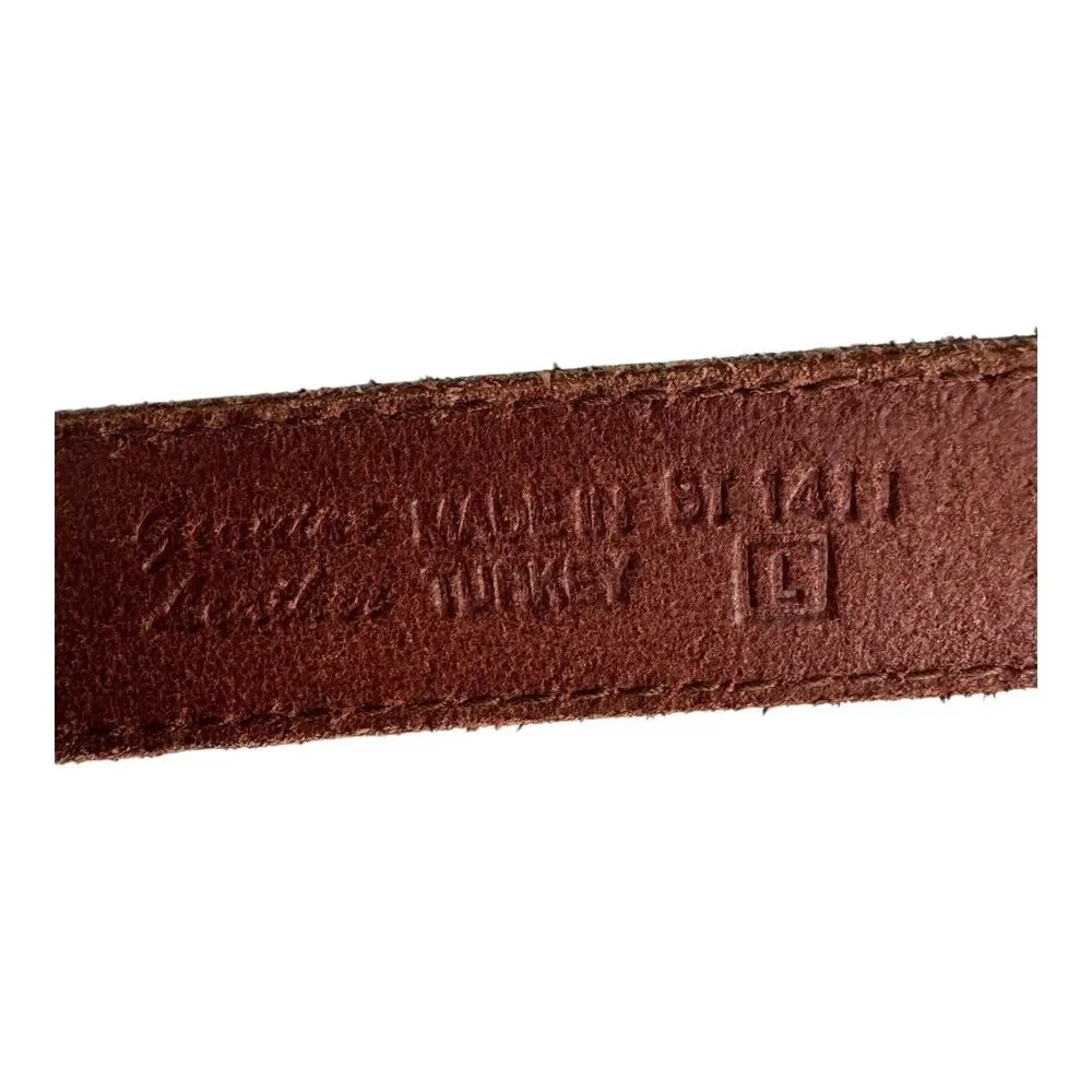Fossil Leather‎ Belt Mens Large Brown Red Green Patchwork Stitch Vintage Style